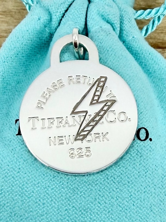 Tiffany & Co. Jewelry - Tiffany & Co. LARGE Etched Lightening Bolt Round Tag Charm Silver
